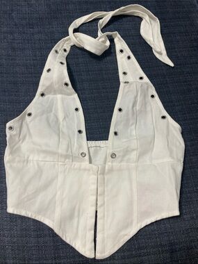 White Halter Eyelet Corset Top